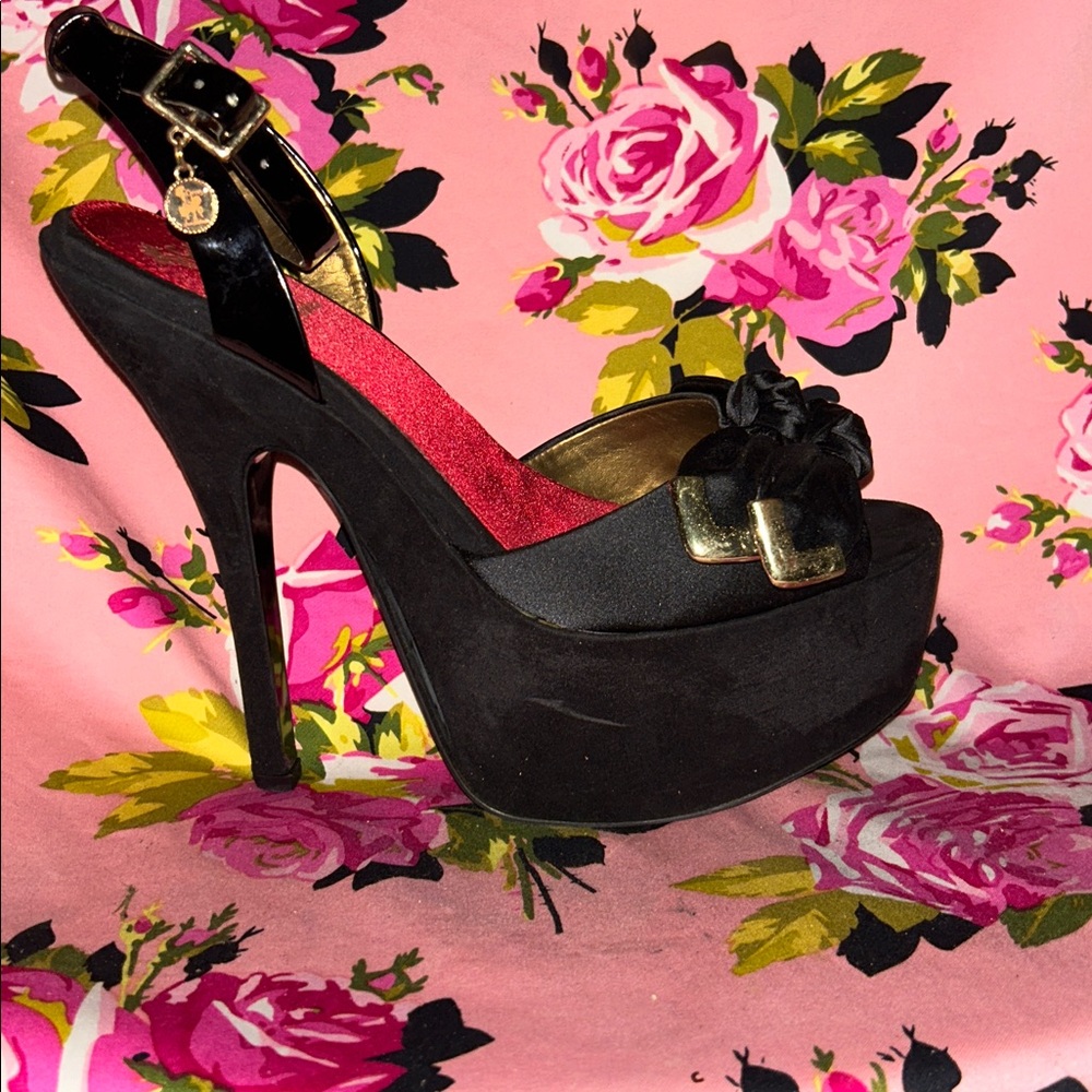 Sam Edelman pinup black satin bow platform heels 9.5 nib sexy pinup vixen kitten - Picture 3 of 17